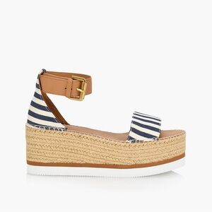 See by Chloe stripe Glyn wedge espadrille sandals - EU 38 (US 7 - 8) NWOT